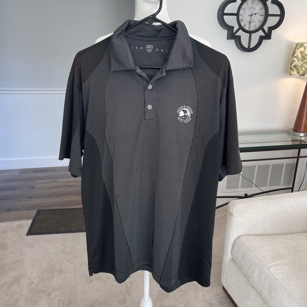 Pebble Beach Nike Dri-fit Golf Polo Men Sz L Black FLAW